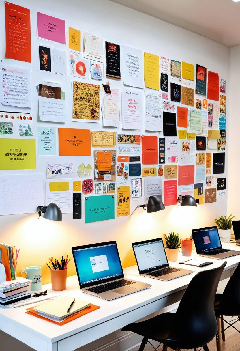 A visually dynamic workspace filled with colorful stationery, laptops displaying blog interfaces, and a diverse group of people collaborating enthusiastically over a table. Illuminate the atmosphere with warm lighting and motivational quotes on the walls, symbolizing community and creativity in blogging. super-realistic. vibrant colors. white background.